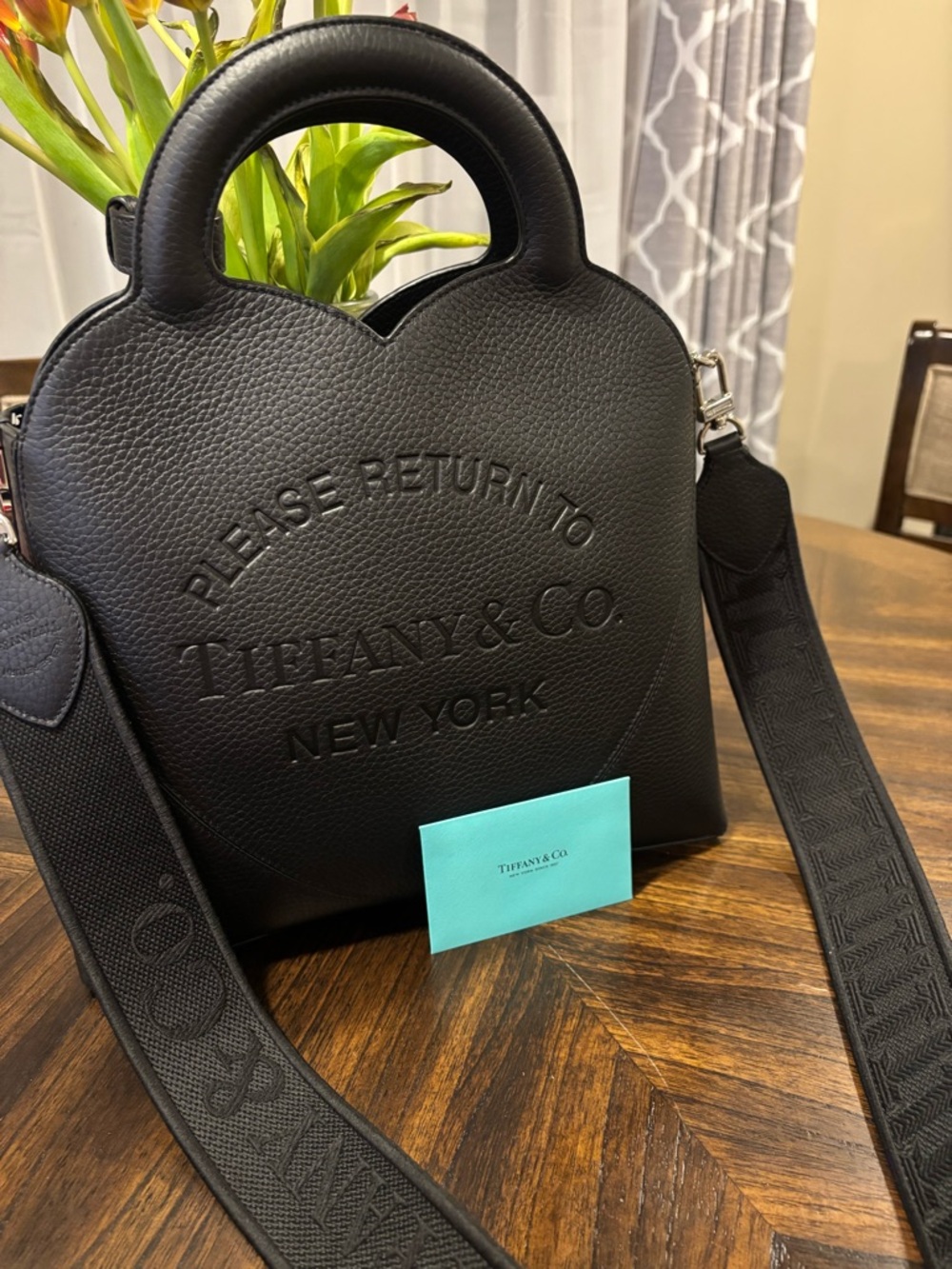 Tiffany & Co. Large Black Pebbled Leather Satchel with Detachable Strap NWT